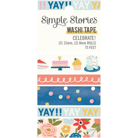 Scrapbooking  Simple Stories Celebrate! Washi Tape 5/Pkg Washi