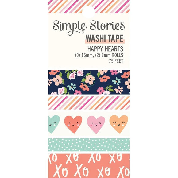 Scrapbooking  Simple Stories Happy Hearts Washi Tape 5/Pkg washi