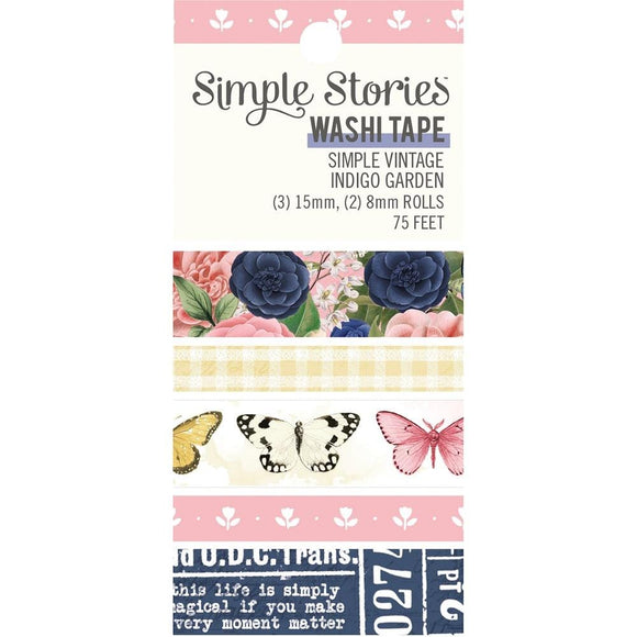 Scrapbooking  Simple Stories Simple Vintage Indigo Garden Washi Tape 5/Pkg washi
