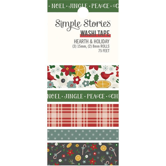 Scrapbooking  Simple Stories Hearth & Holiday Washi Tape 5/Pkg WASHI Tape