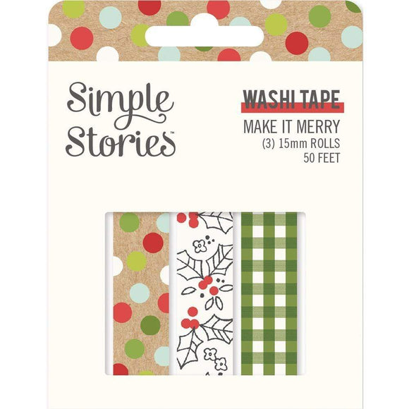 Scrapbooking  Simple Stories Make It Merry Washi Tape 3/Pkg WASHI Tape