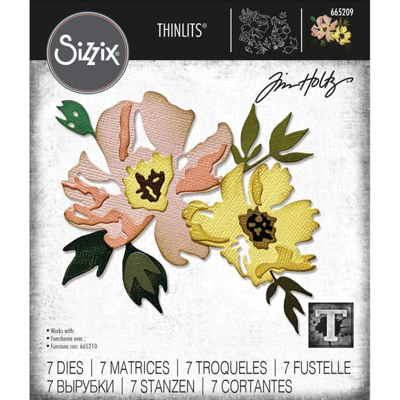 Scrapbooking  Sizzix Thinlits Dies By Tim Holtz 7/Pkg Brushstroke Flowers #1 DIES