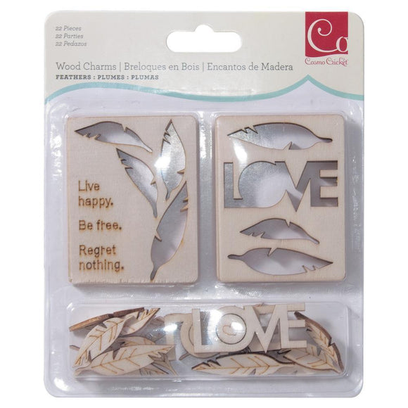 Scrapbooking  Cosmo Cricket Wood Charms Feathers Embellishments