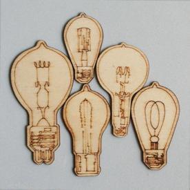 Scrapbooking  Maya Road Mini Eureka Light Bulb Wood Pieces Embellishments