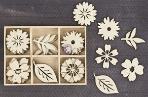 Scrapbooking  Wood Icons in a Box Flowers and Leaves 2 Mixed Media