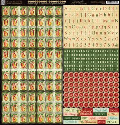 Scrapbooking  12 Days of Christmas Alphabet Stickers Paper Collections 12x12