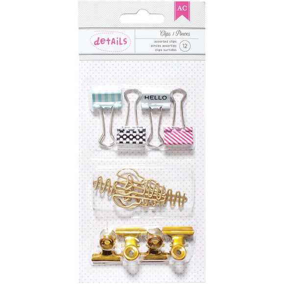 Scrapbooking  AC Designer Desktop Essentials Assorted Clips 12/Pkg Binder, Bulldog & Paper Clips Paper Collections 12x12