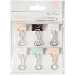 Scrapbooking  AC Designer Desktop Essentials Binder Clips 6/Pkg Gold Words 1 Paper Collections 12x12
