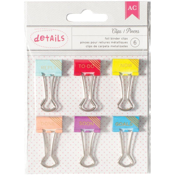 Scrapbooking  AC Designer Desktop Essentials Binder Clips 6/Pkg Gold Words 2 Paper Collections 12x12