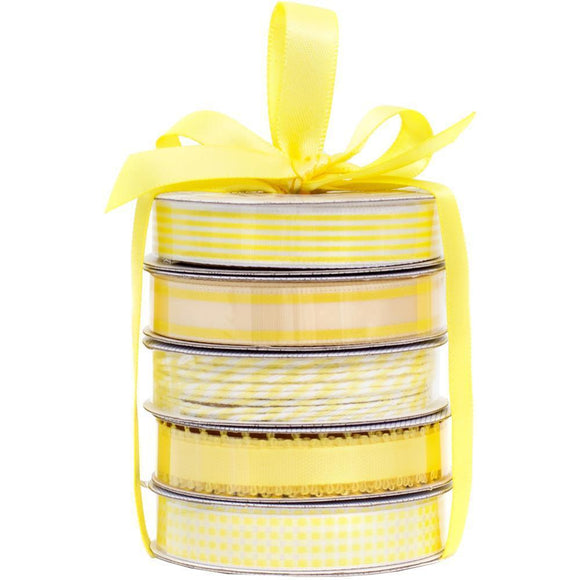 Scrapbooking  American Crafts Premium Ribbon & Twine 5-Packs - Spring Yellow Paper Collections 12x12