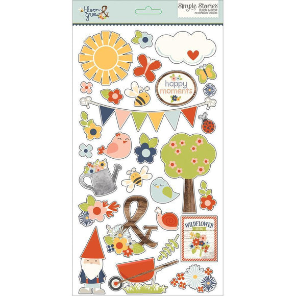 Scrapbooking  Bloom & Grow Chipboard Stickers 6x12 Paper Collections 12x12