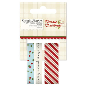 Scrapbooking  Classic Christmas Washi Tape 36' Total 3 Rolls - (1) 15mm & (2) 7mm Paper Collections 12x12