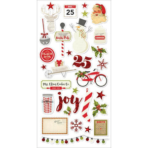 Scrapbooking  Claus & Co Chipboard Stickers with Red Foil 31pk Paper Collections 12x12