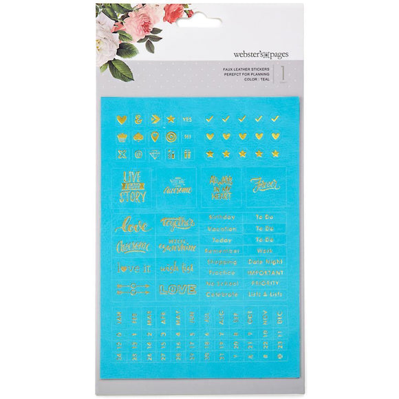 Scrapbooking  Color Crush Planner Foil Embossed Stickers -Teal Words Paper Collections 12x12