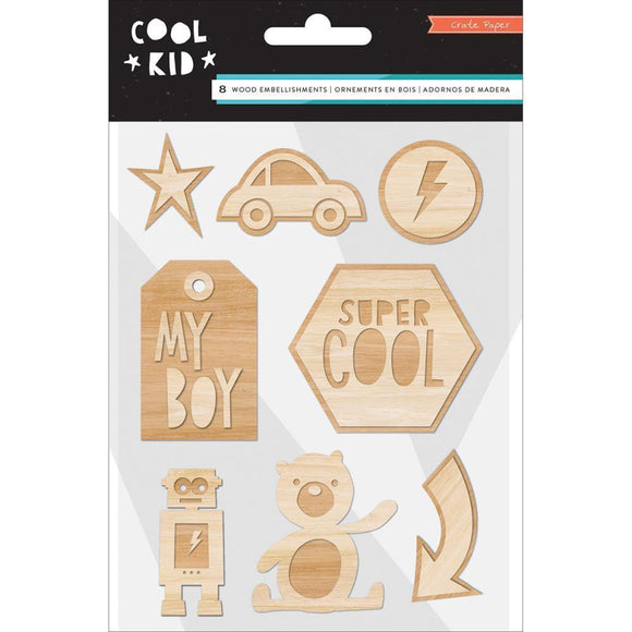 Scrapbooking  Cool Kid Wood Veneer Shapes 8pk Paper Collections 12x12