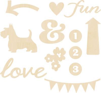 Scrapbooking  Dear Lizzy Polka Dot Party Wood Veneer Shapes Icon and Phrases Paper Collections 12x12