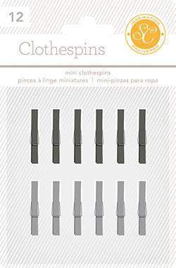 Scrapbooking  Essentials Clothespins Black and Grey Paper Collections 12x12