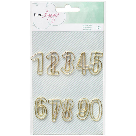 Scrapbooking  Fine & Dandy Shaped Paper Clips 10/Pkg Gold Numbers Paper Collections 12x12