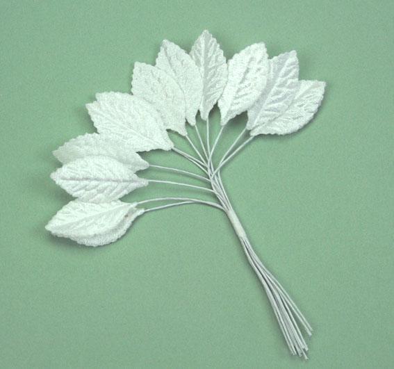Scrapbooking  Green Tara  3cm Velvet Leaf Spray White 12pc Paper Collections 12x12