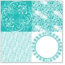 Scrapbooking  Hambly Screen Prints  Vintage Patchwork Overlay Teal Blue Paper Collections 12x12