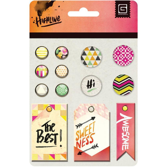 Scrapbooking  Highline Mixed Brads 13/Pkg Paper Collections 12x12