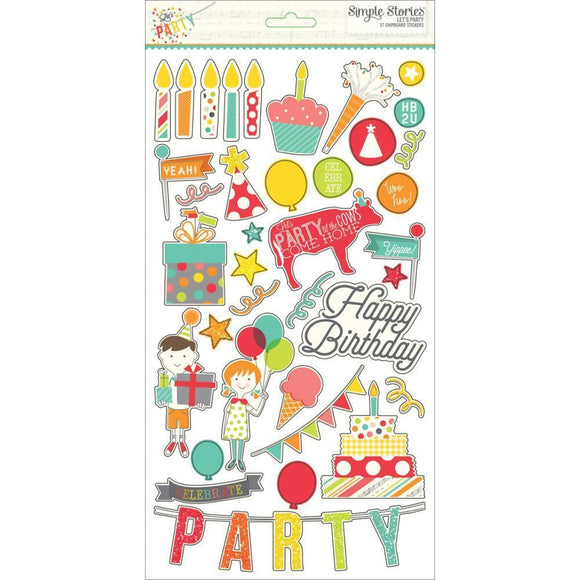 Scrapbooking  Let's Party 6x12 Chipboard Stickers Paper Collections 12x12
