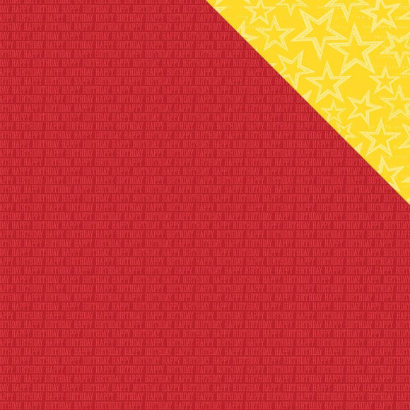 Scrapbooking  Lets Party Red Wishes/Yellow Stars Paper 12x12 Paper Collections 12x12
