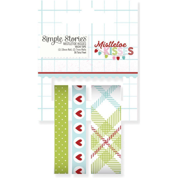 Scrapbooking  Mistletoe Kisses Washi Tape 36' Total 3 Rolls - (1) 15mm & (2) 7mm Paper Collections 12x12