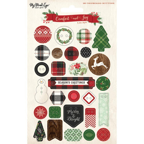 Scrapbooking  MME Comfort & Joy Chipboard Buttons 28/Pkg Paper Collections 12x12