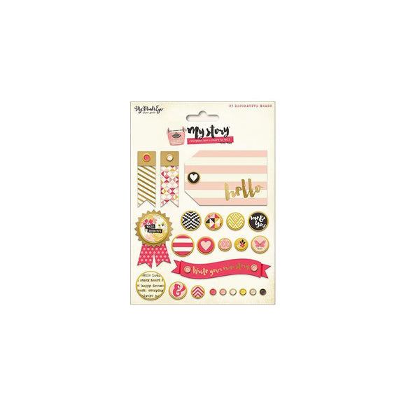 Scrapbooking  My Story Decorative Brads with Gold Foil 23pc Paper Collections 12x12