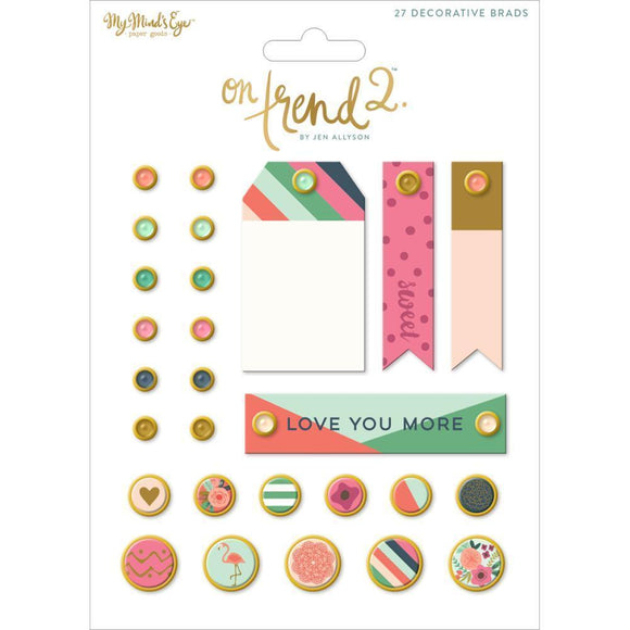 Scrapbooking  On Trend 2 Decorative Brads 27pk Paper Collections 12x12