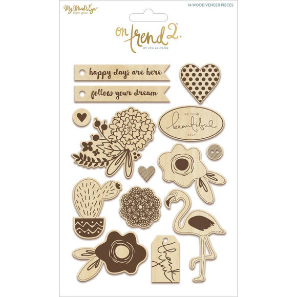 Scrapbooking  On Trend 2 wood Veneer Shapes 14pk Paper Collections 12x12