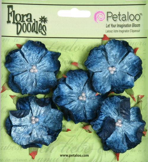 Scrapbooking  Petaloo Velvet Wild Roses Deep Blue 5pc Paper Collections 12x12