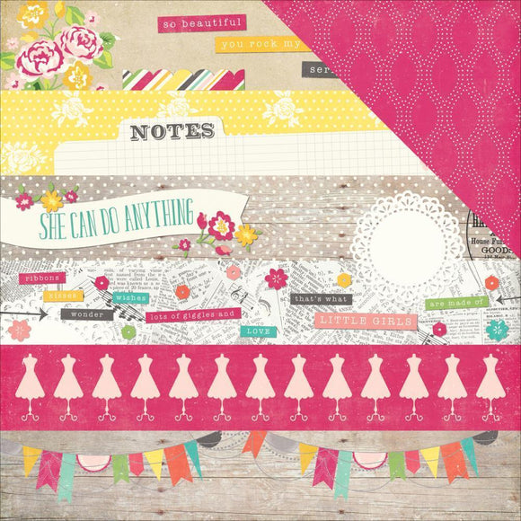 Scrapbooking  Petticoats and Pinstripes Girl Border Stripes Paper 12x12 Paper Collections 12x12