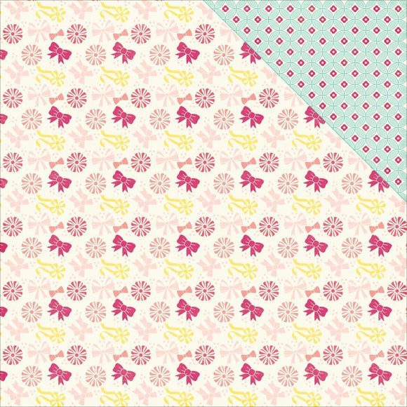 Scrapbooking  Petticoats and Pinstripes Girl Rows of Bows Paper 12x12 Paper Collections 12x12
