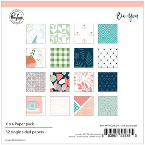 Scrapbooking  Pinkfresh Studio Single-Sided Paper Pack 6"X6" 32/Pkg Be You, 16 Designs/2 Each Paper Collections 12x12