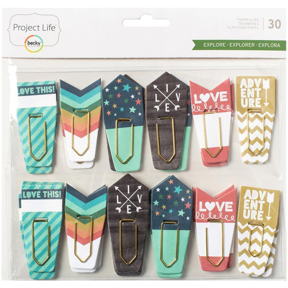 Scrapbooking  Project Life Explore Paper Clips W/Die-Cut Accents 30/Pkg Paper Collections 12x12