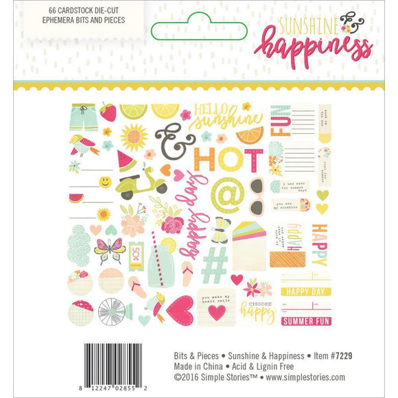 Scrapbooking  Sunshine & Happiness Ephemera Bits & Pieces 66pc Paper Collections 12x12