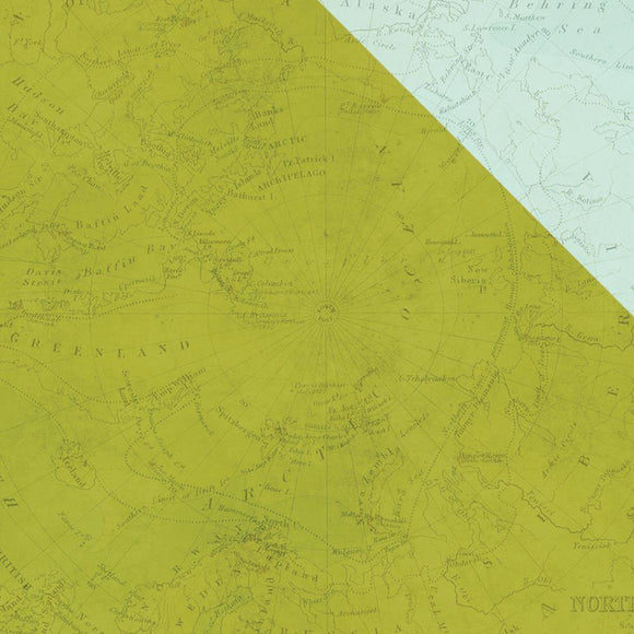 Scrapbooking  You Are Here Green/Teal Map Paper 12x12 Paper Collections 12x12