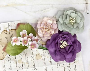 Scrapbooking  Cabriole Plum Mulberry Flowers Stems and Leaves 11pc Prima Marketing