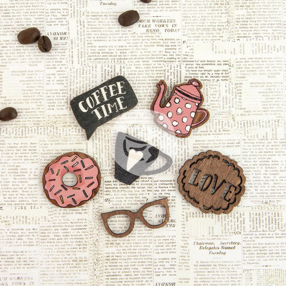 Scrapbooking  Coffee Break Wood Icons in a Box Prima Marketing