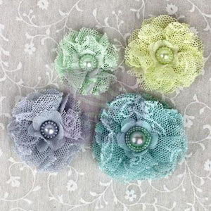 Scrapbooking  Merci Springtime Fabric Flowers 4pc Prima Marketing