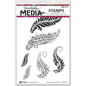Scrapbooking  Dina Wakley Media Cling Stamps 6"X9" Sketched Layered Fronds Paper Collections 12x12