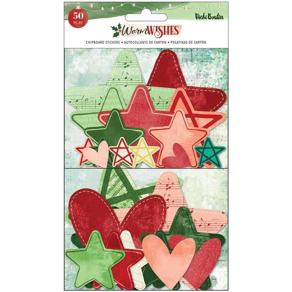 Scrapbooking  **Coming Soon**Vicki Boutin Warm Wishes Chipboard Stickers 50/Pkg Stars & Hearts Embellishments