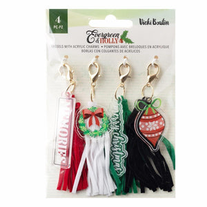 Scrapbooking  Vicki Boutin Evergreen & Holly Tassels 4/Pkg W/Charms Embellishments