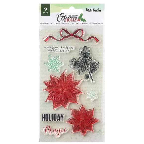 Scrapbooking  Vicki Boutin Evergreen & Holly Clear Stamps 12/Pkg Holiday Magic stamps