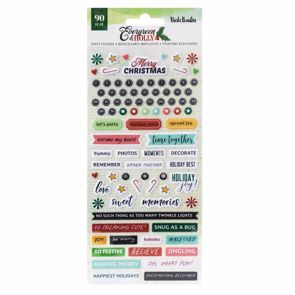 Scrapbooking  Vicki Boutin Evergreen & Holly Puffy Stickers 90/Pkg stickers