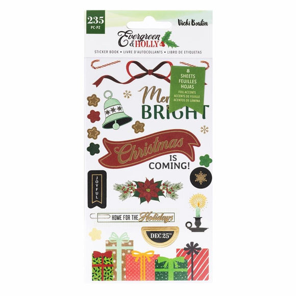 Scrapbooking  Vicki Boutin Evergreen & Holly Sticker Book W/Gold Foil Accents 235/Pkg stickers