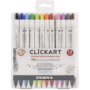Scrapbooking  Zebra Click Art 0.6mm Bullet Point Marker Pens 12/Pkg Assorted Colors Pens